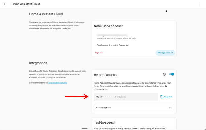 Home Assistant Cloud — Nabu Casa remote access URL