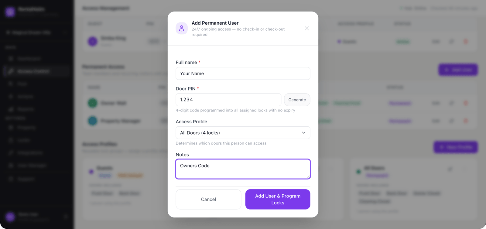 Access control with permanent users and guests