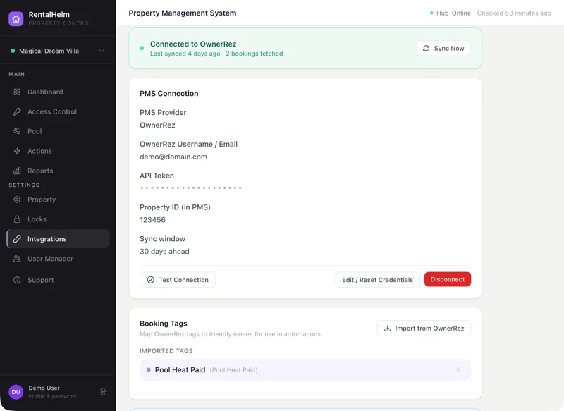 PMS integration page